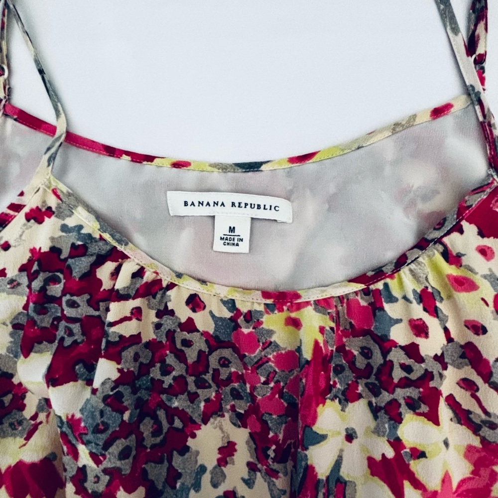 Banana Republic Red Pink and Green Floral-Print Cami knee length dress, size M - Picture 4 of 6